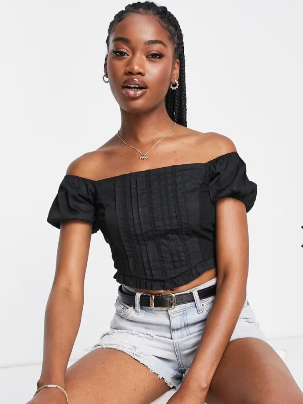 Miss Selfridge Textured Puff Sleeve Bardot Top